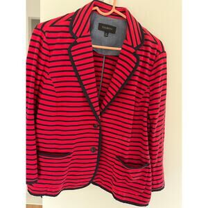 Talbots XL Jacket Blazer Striped Red Navy Cotton Career Preppy Nautical